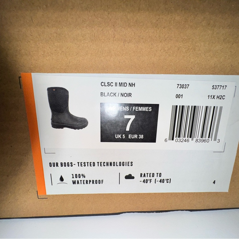 Bogs Women's Classic Mid Length Rain Boot Black Size 7 - Picture 4 of 8